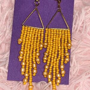 Yellow Beaded Dangle Earrings